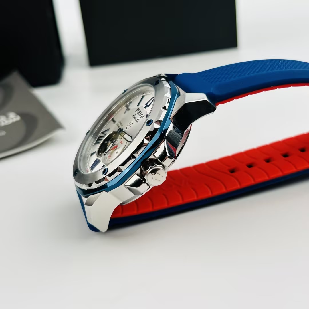 Bulova Marine Star 98A225 White Dial Silicon Strap Men Automatic Watch New 45mm
