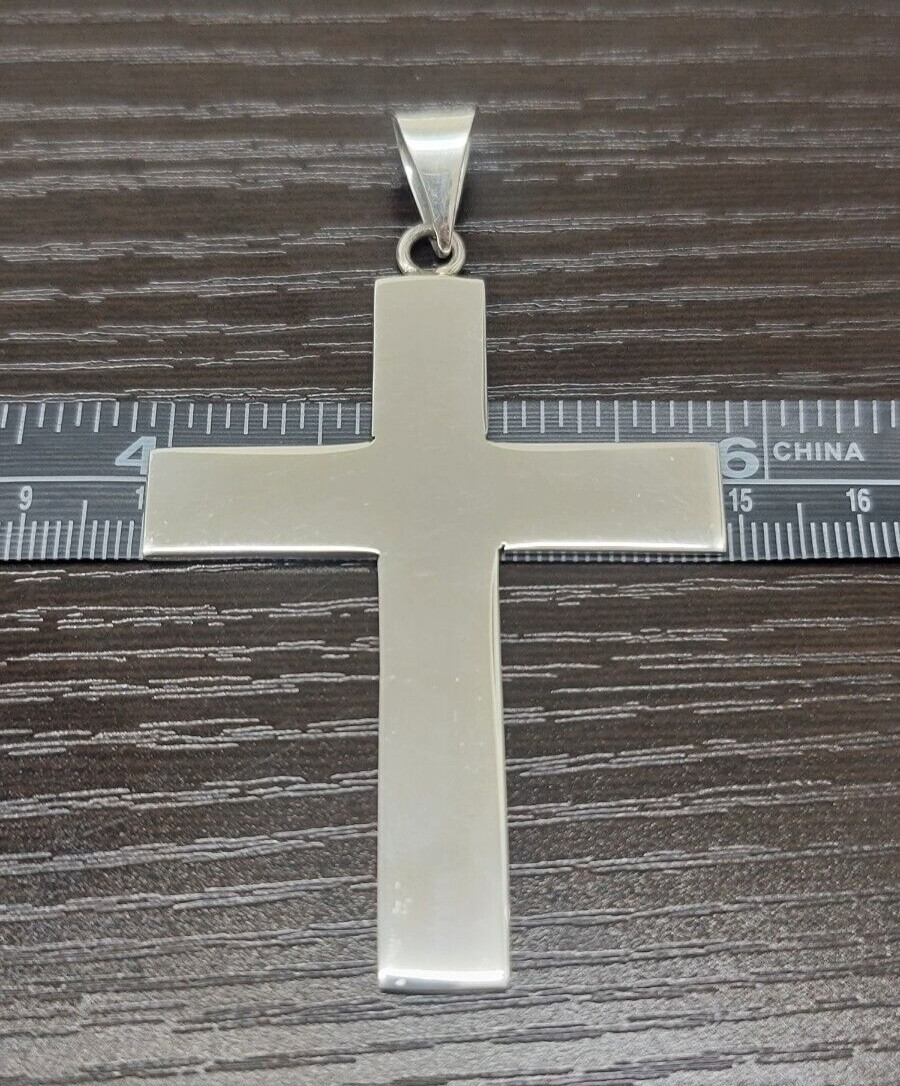 925 Sterling Silver Polished Latin Cross Pendant Simple Large Flat 2.4 inch tall