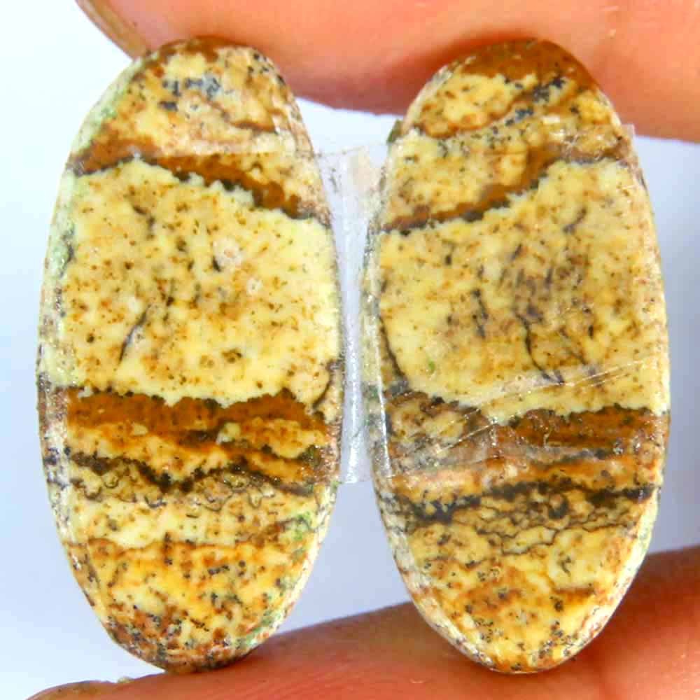 18.05Cts.100%Natural Designer Picture Jasper Pair Oval Cab 11x23x4mm Gemstone