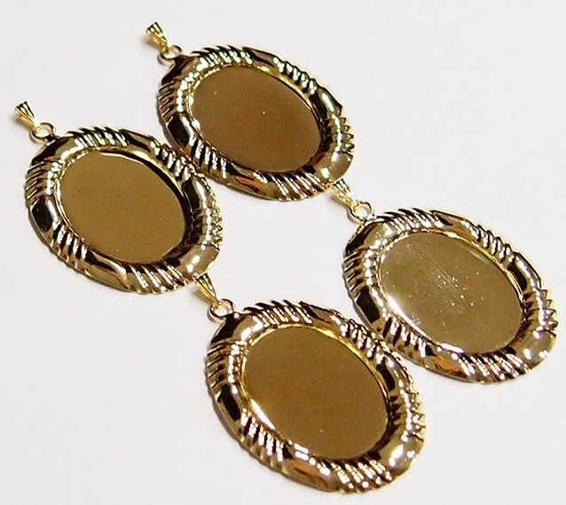 8 of 25x18mm Gold Plated Razor Edge Pendant Settings 4 Cameos or Cabs 44x28mm