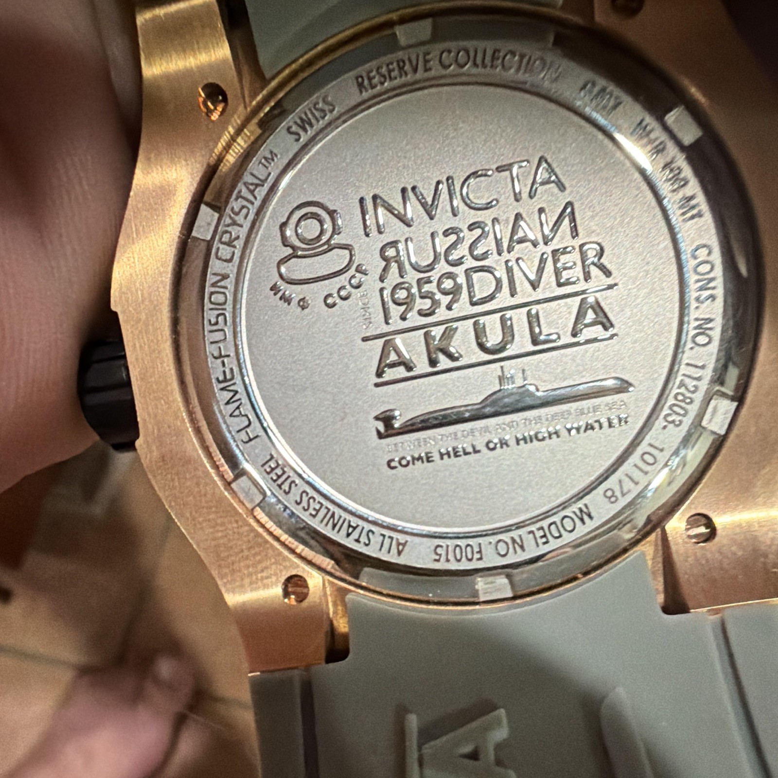 Invicta Reserve Russian diver GMT 50mm rose gold gray silicone band