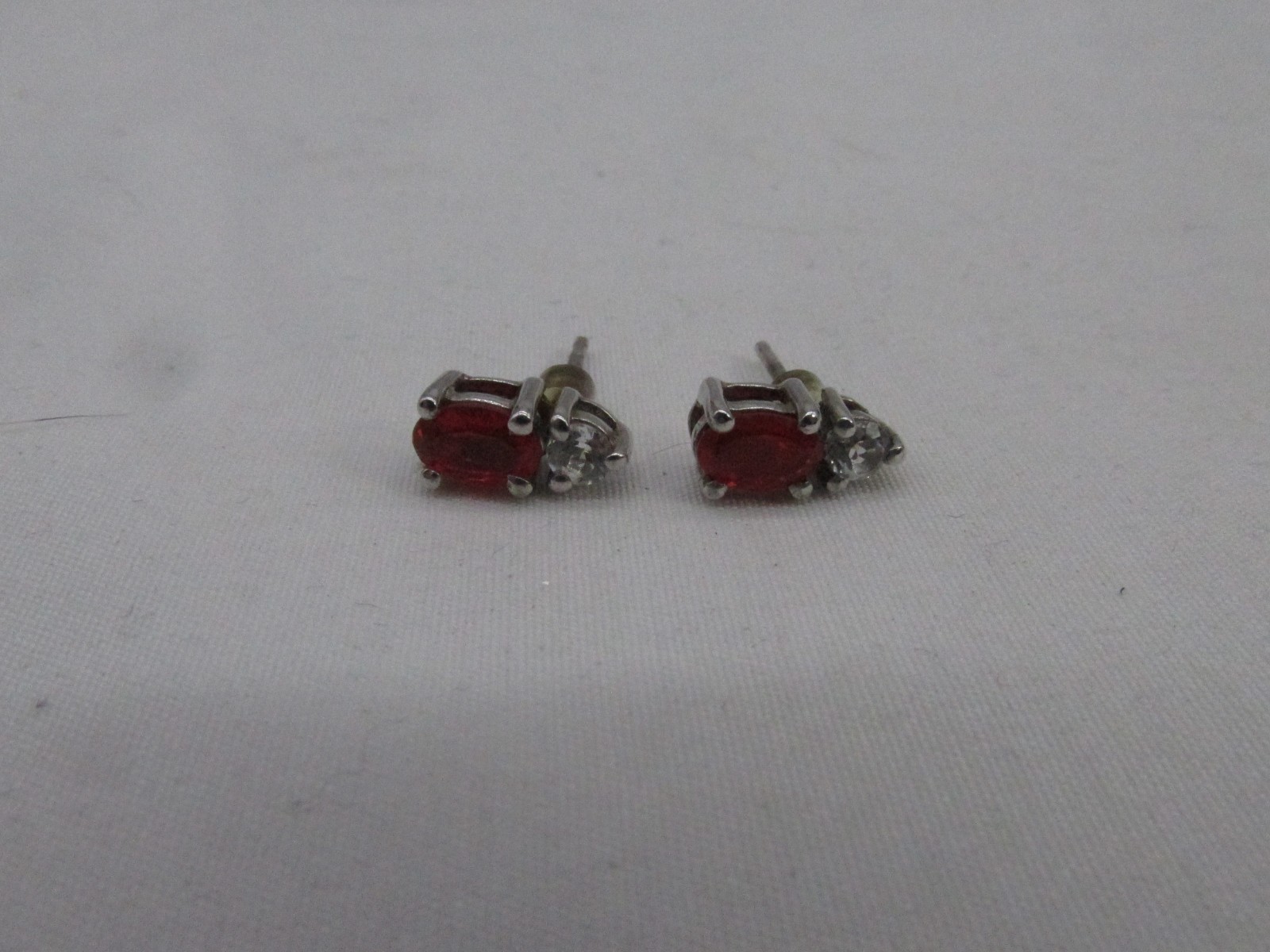 Sterling Silver Orange Glass & Clear Spinel Stud Pierced Earrings 3/8 x 1/8 #265