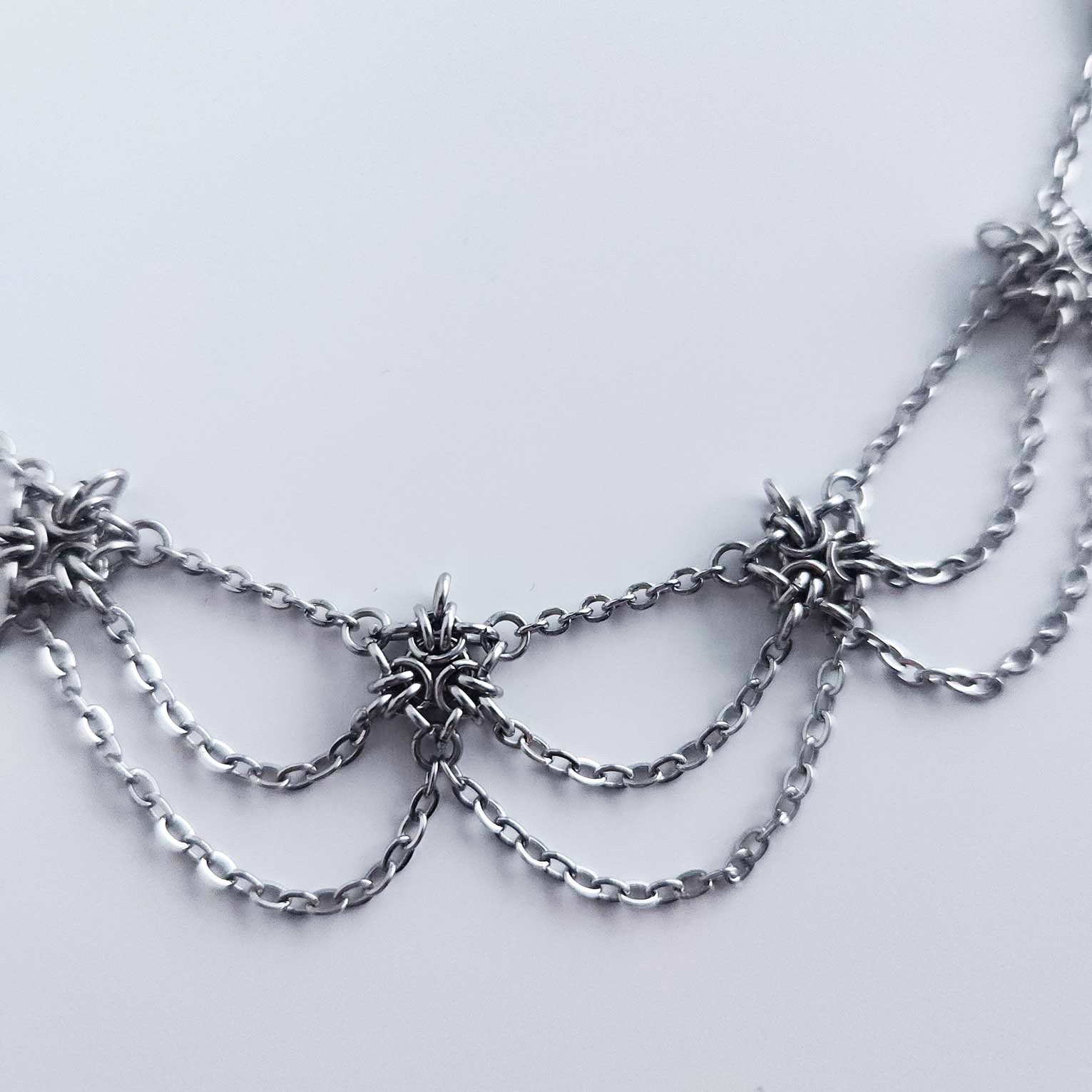 Victorian Gothic style silver chandelier necklace with dangly chains