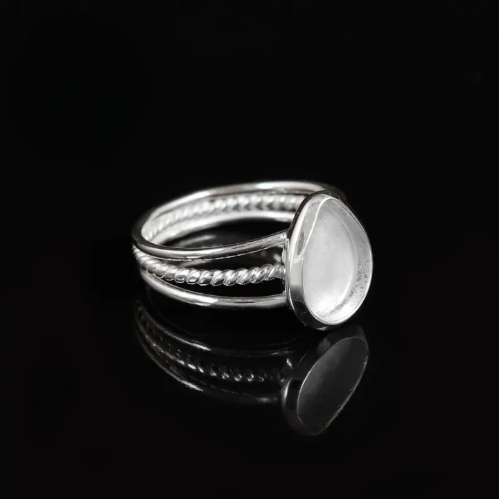 925 Sterling Silver 5x7mm Pear Bezel Triple Band Ring Blank DIY Jewelry Setting
