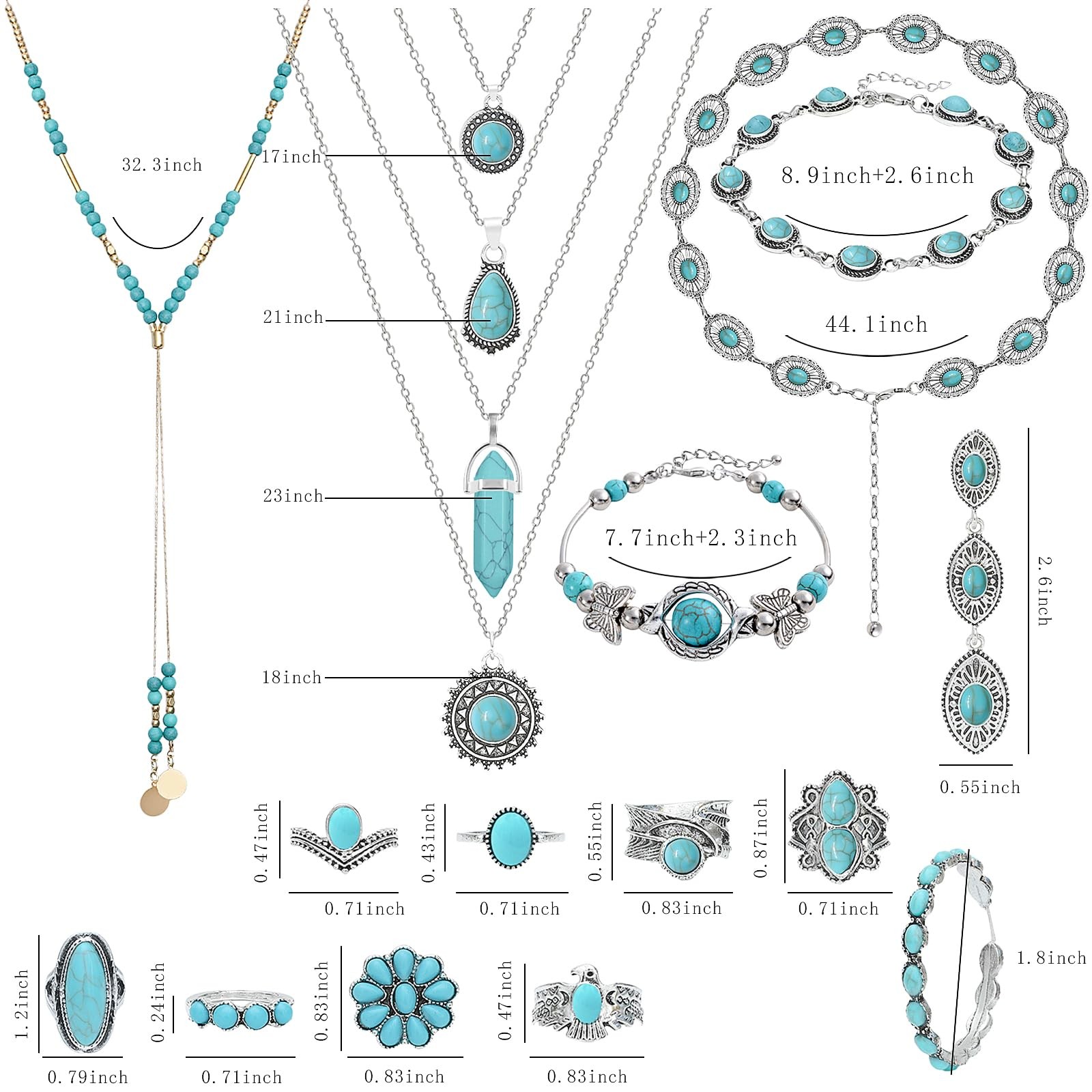 NEWITIN 20 Pieces Silver Bohemian Jewelry Adjustable, Set