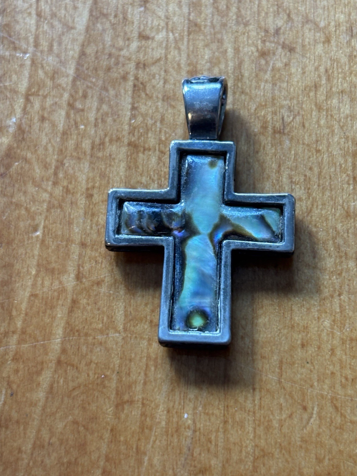 Vintage Cross Pendant Filigree On One Side Abalone On Other Side