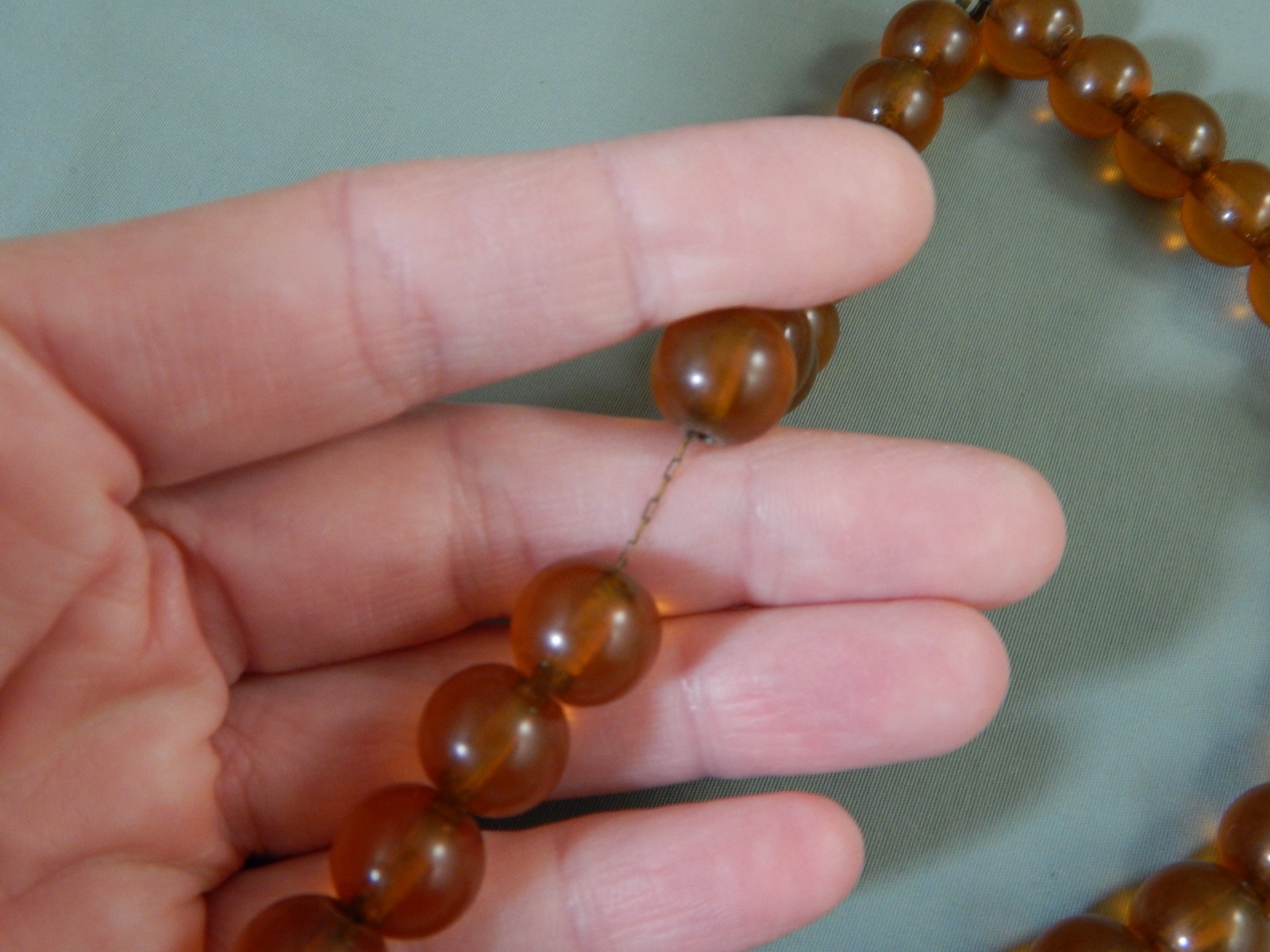 Vintage Antique Honey Cognac Amber Round Bead Choker Necklace 15″ ~ 40g