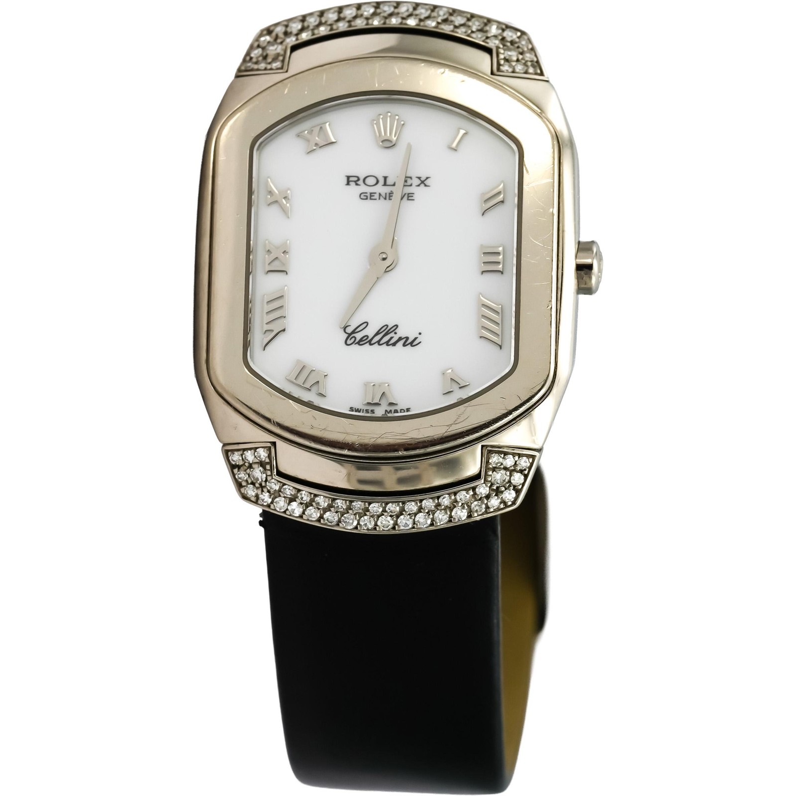 ROLEX 18k White Gold Cellini Cellissima Factory Diamond Bezel Watch Ref 6692