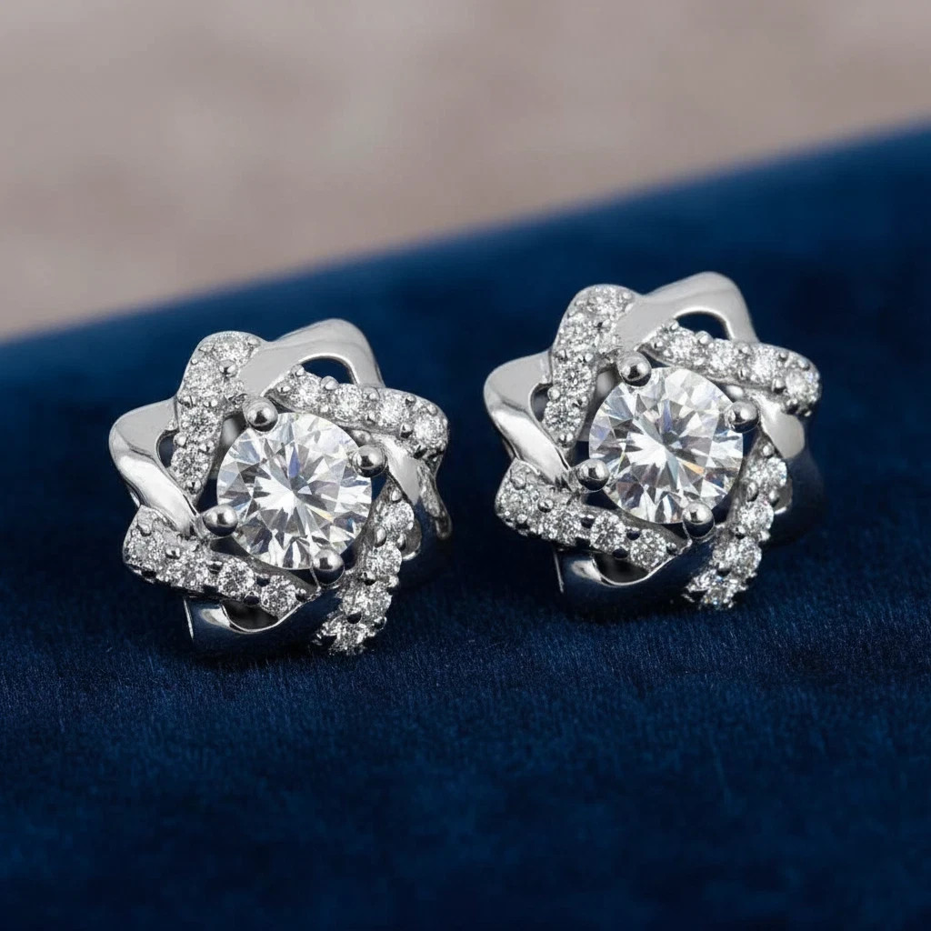 2.00 Ct Certified Diamond Round Studs, White Gold Earrings, 925 Sterling Studs