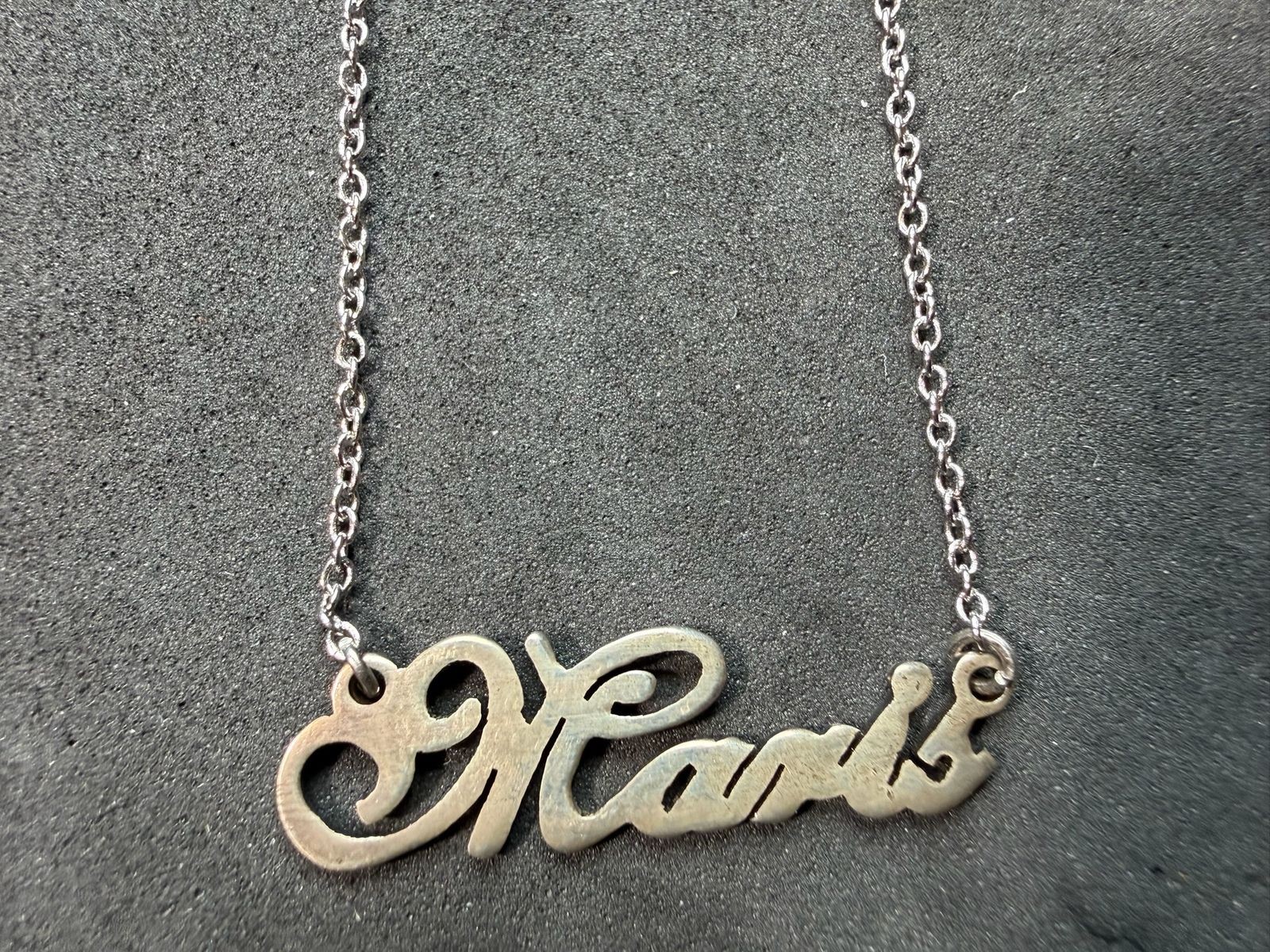 3.17g Vintage Sterling Silver 925 Name Pendant Chain Necklace Adjustable 15 in M