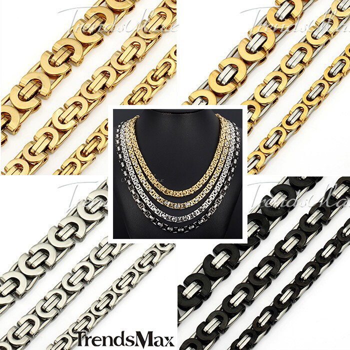 Heavy Black/Silver/Gold Plated Stainless Steel Flat Byzantine Chain Necklace