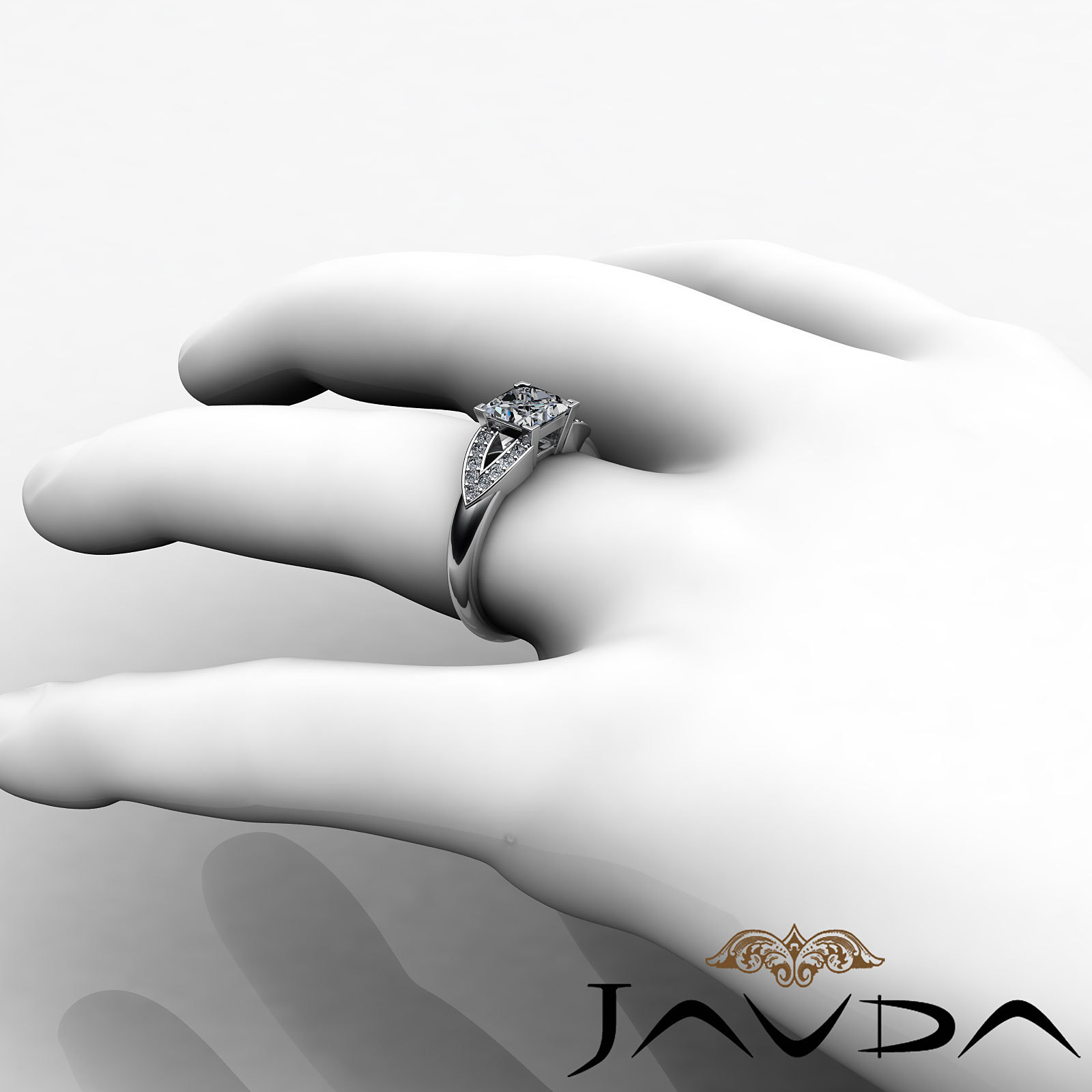 Princess Diamond V Shaped Shank Engagement Pave Ring GIA Certified G SI1 1.25 Ct