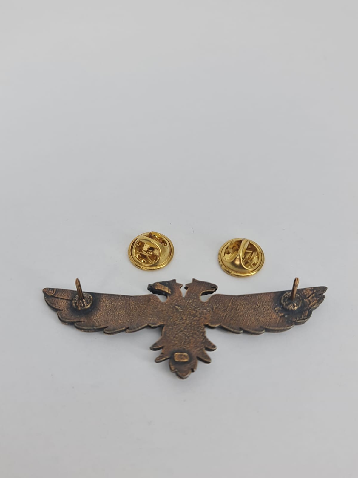 Double Headed Eagle Pin – Albania Ethnic Symbol – Bronze Finish Winged Badge