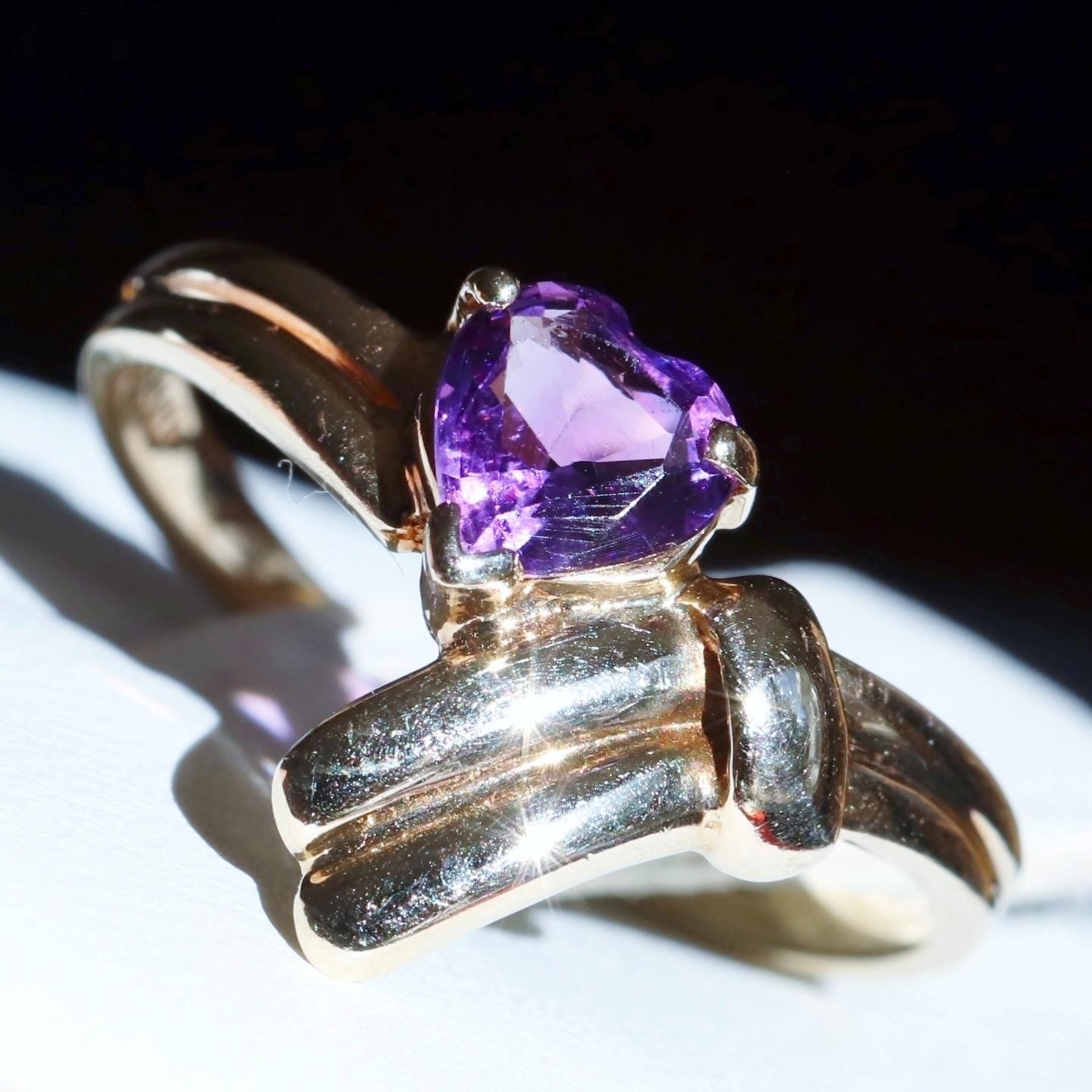 14k yellow gold ring 0.40ct amethyst heart solitaire size 5 vintage 1.95g N2695S