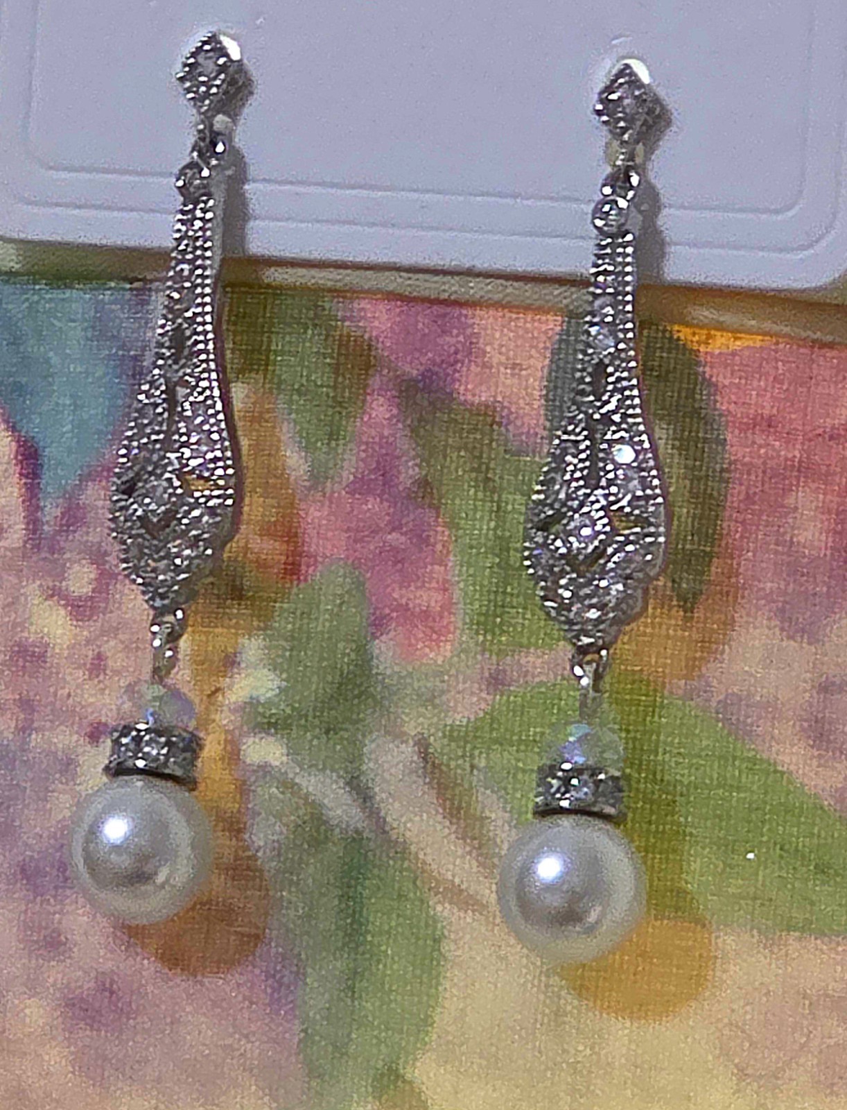 Sparkle In Zirconia Earrings Great Design Feminine 1.75″ Long Casual/Formal New