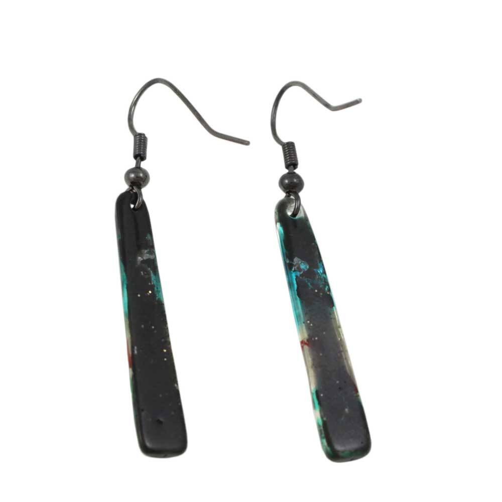Black Glittering Multi Color Bar Dangling Pierced Earring – PT907E