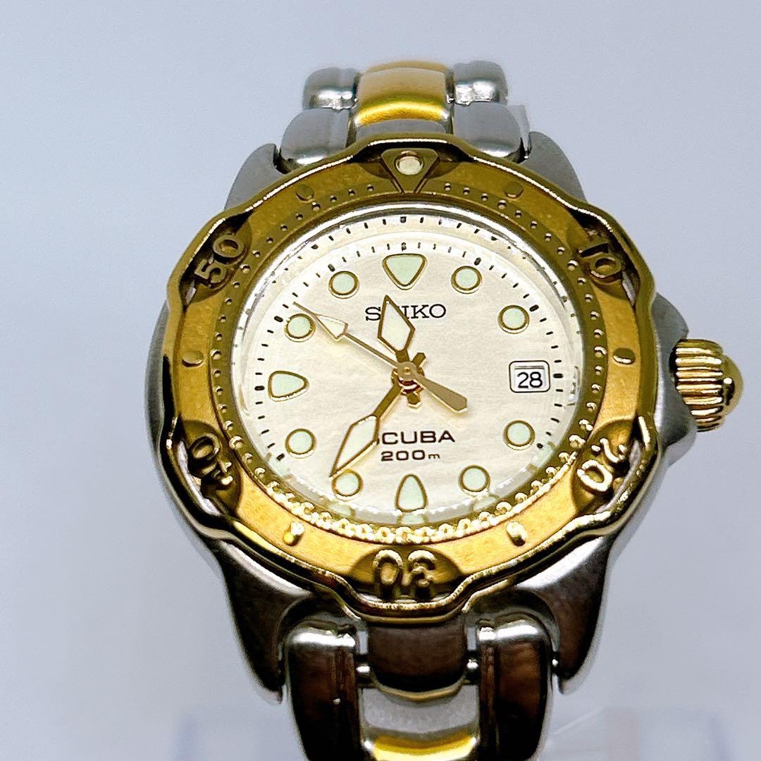 SEIKO Scuba 200m Diver Watch Two Tone Ladies 7N85-6010