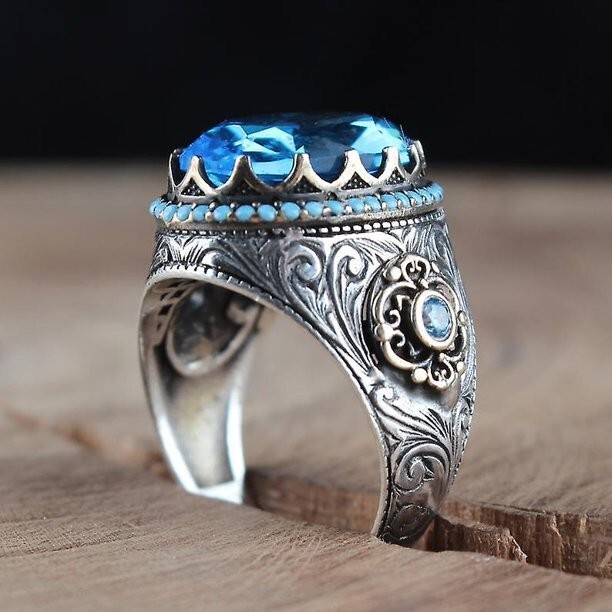 4 Ct Simulated Aquamarine Vintage Style Ring Silver Plated Valentine Gifts Ring