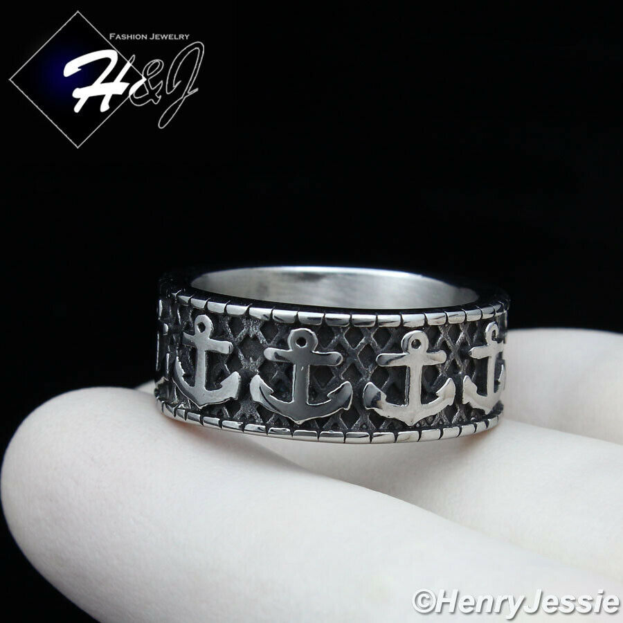 BIKER MEN Stainless Steel Black/Silver/Gold Plated Anchor Shape Band Ring*R146