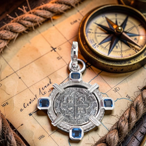 Atocha Silver Coin Pendant Blue Topaz Bezel Sterling Shipwreck Certificate