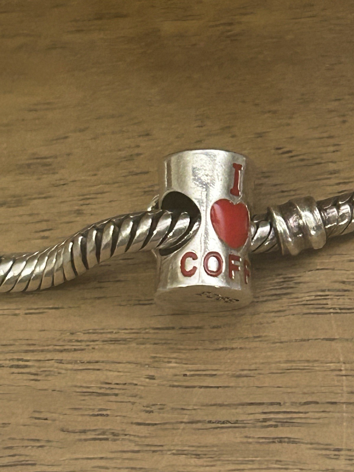 charm S925 Sterling Silver charm Coffee Cafe Coffee Lover Cup Red Heart