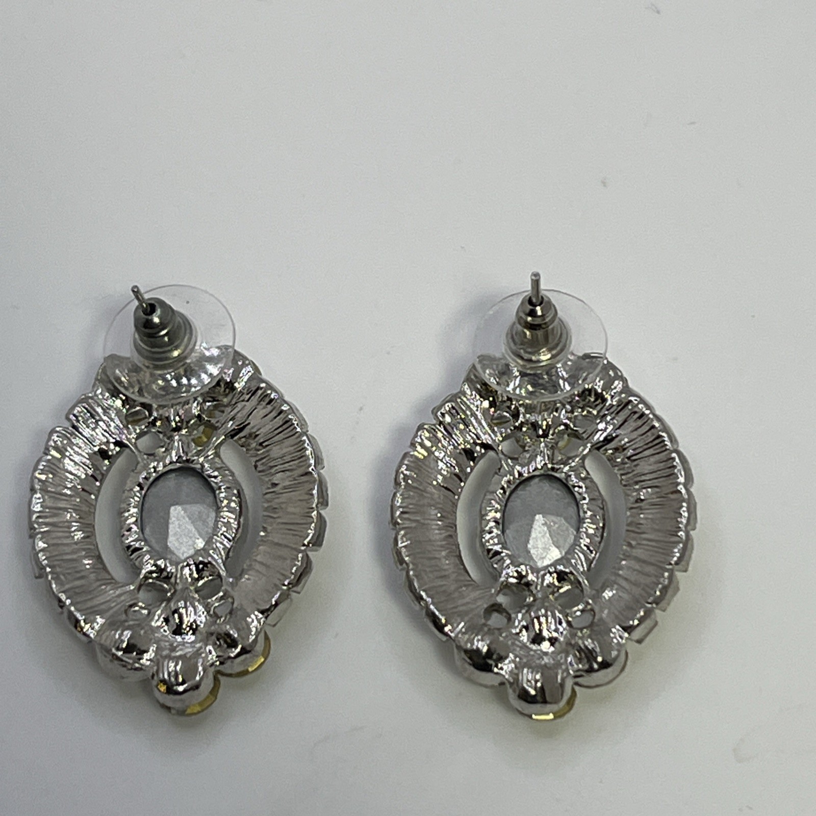Large Vintage Crystal Rhinestone Post Earrings Special Occasion Prom Formal 1”