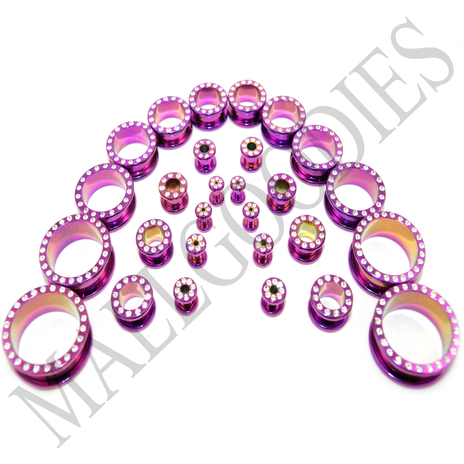 V048 Surgical Steel Screw-on/fit Hot Pink Color CZ Flesh Tunnels Ear Plugs