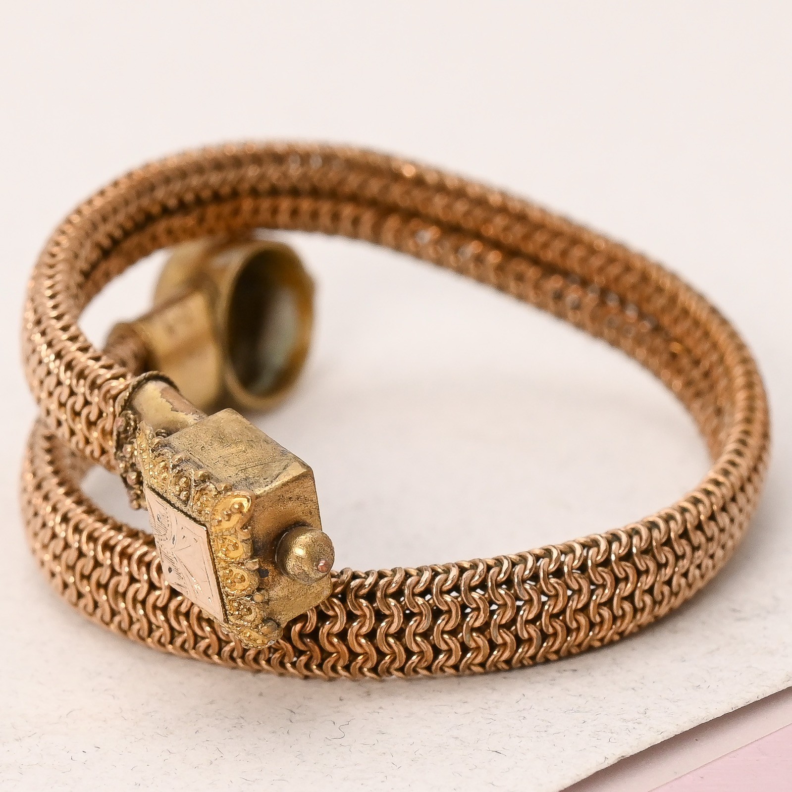 Antique Victorian Etruscan Revival Gold Filled Mesh Bypass Bracelet