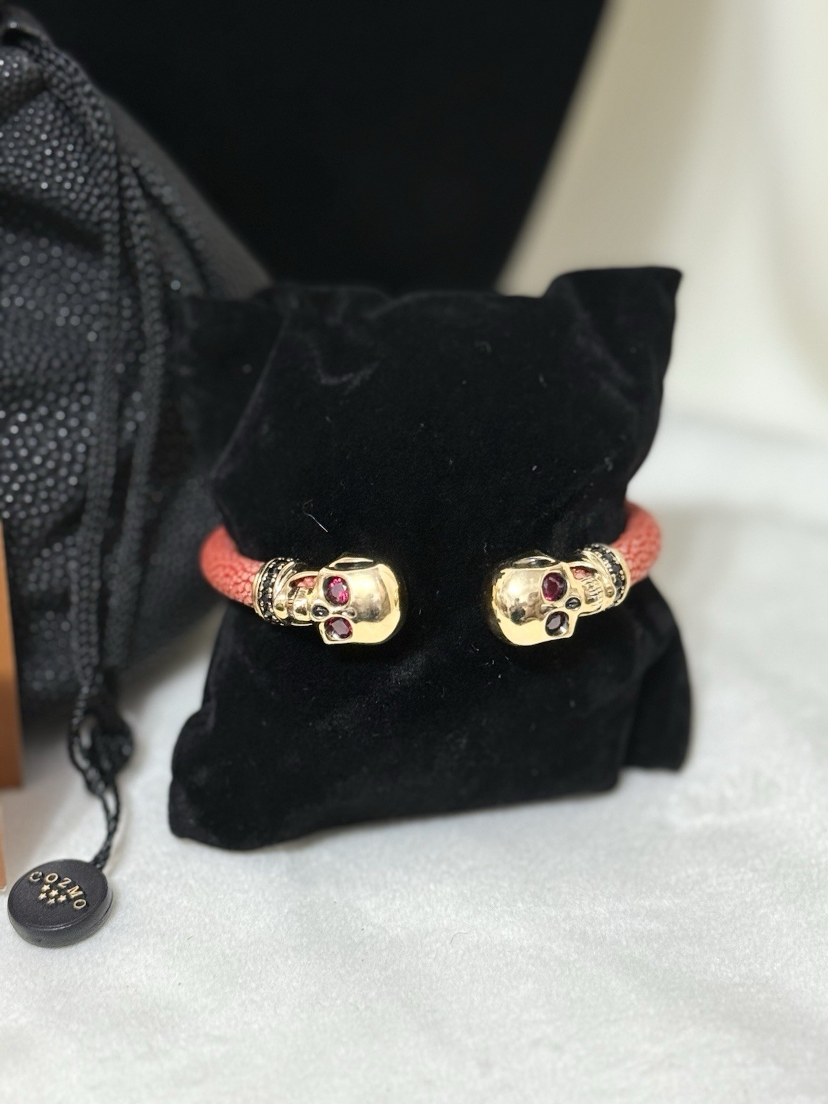 NWT🌺 Cozmo .925 Sterling Silver Ruby Red CZ Stingray Bangle Bracelet Pouch $200