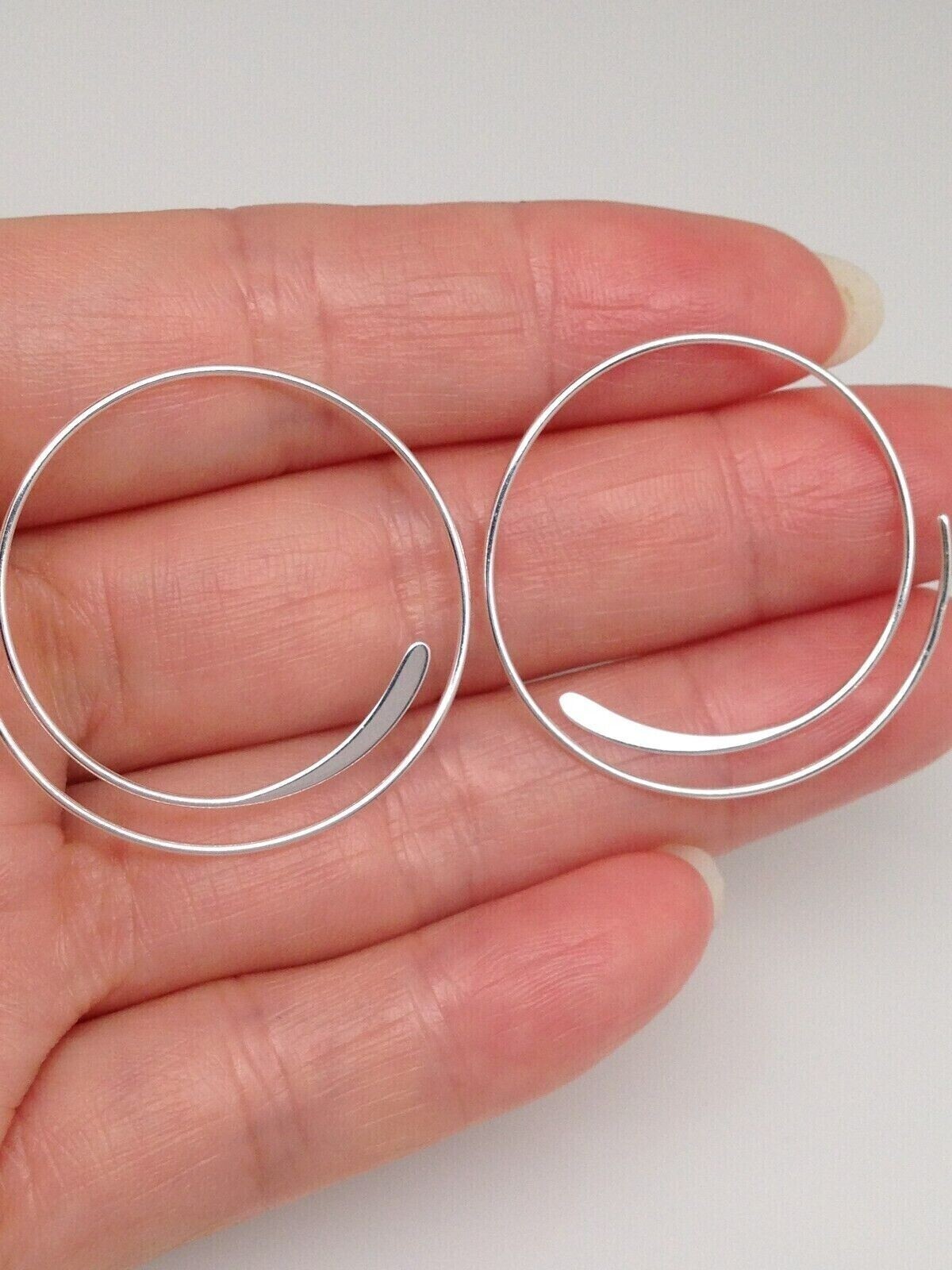 925 Sterling Silver Swirl Spiral Threader Hoop Earrings Thin Wire 30mm(1.18″)