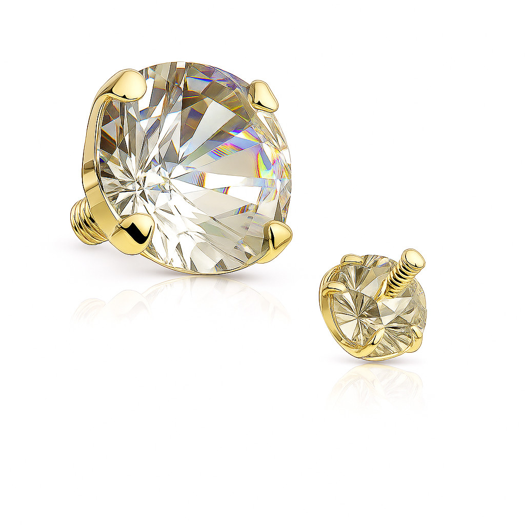 14K Solid Yellow Gold 14G Dermal Anchor Top 3mm Round Lab Created Diamond