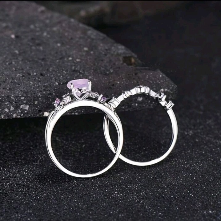 Silver-Plated Zinc Ring Pink CZ With White/Colorless And Purple CZ Size 6