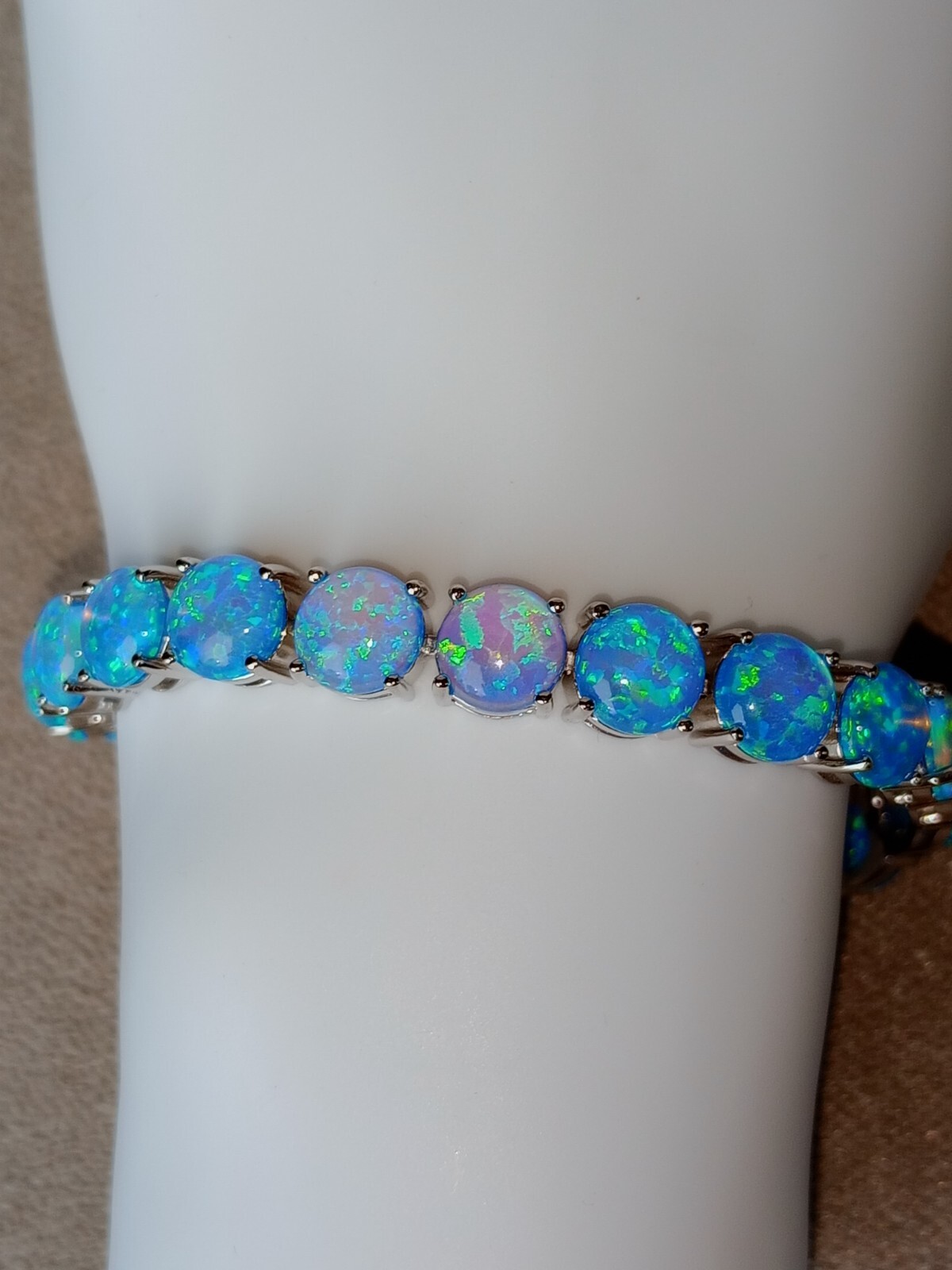 Gold Blue Opal Tennis Bracelet | Opal Bracelet | Opal | October Birthstone