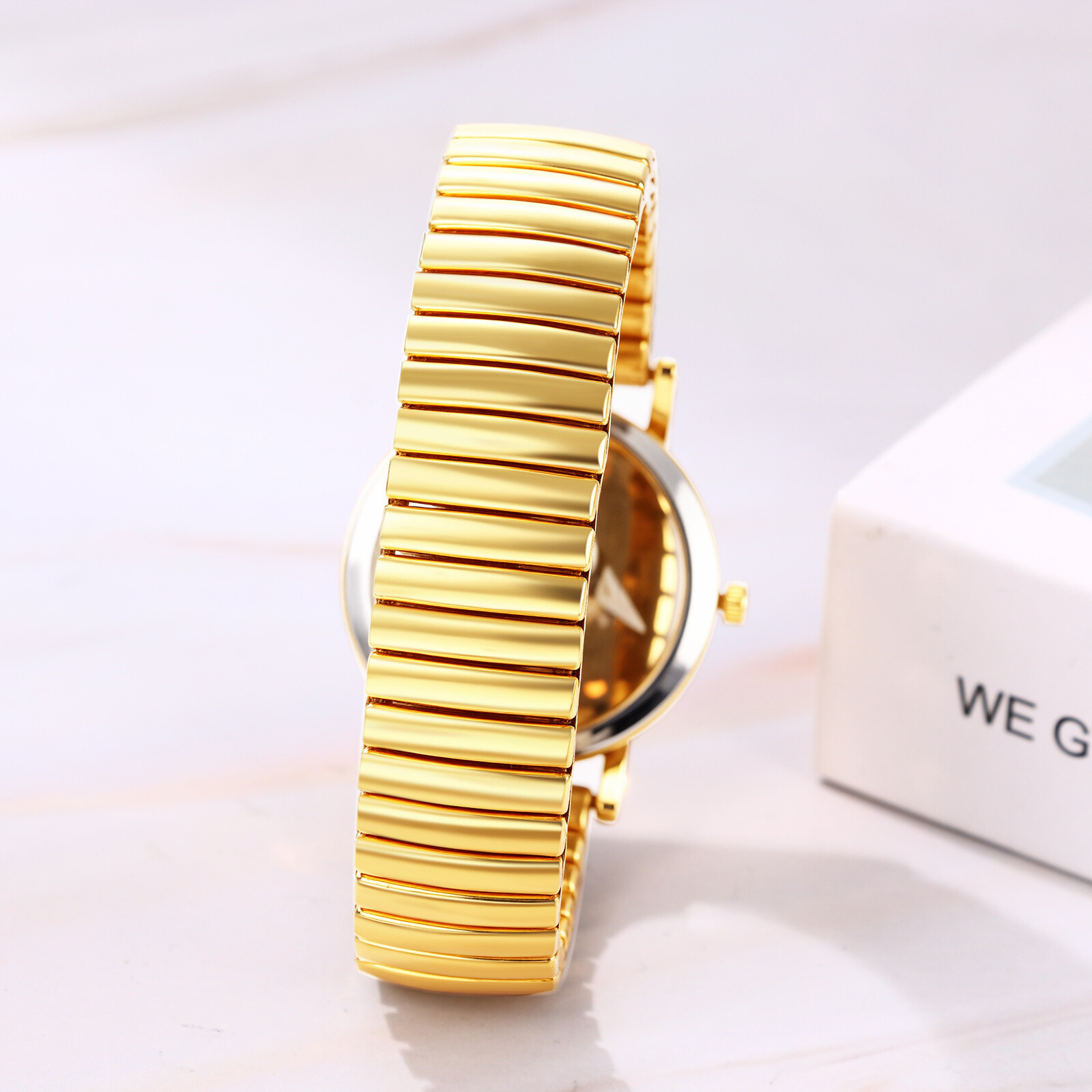 Women’s 12H/24H Big Dial Easy Reader Elastic Band Analog Quartz Cuff Wrist Watch