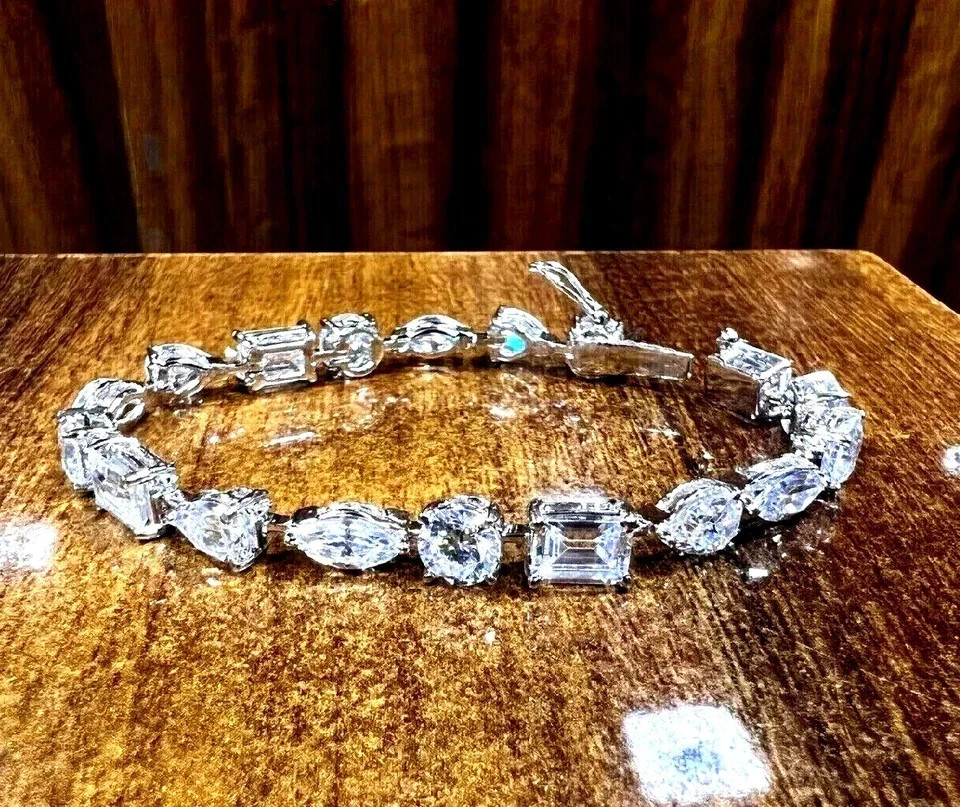 13Ct Multi Shape Lab Created Diamond Women Tennis Bracelet 14k White Gold Plated