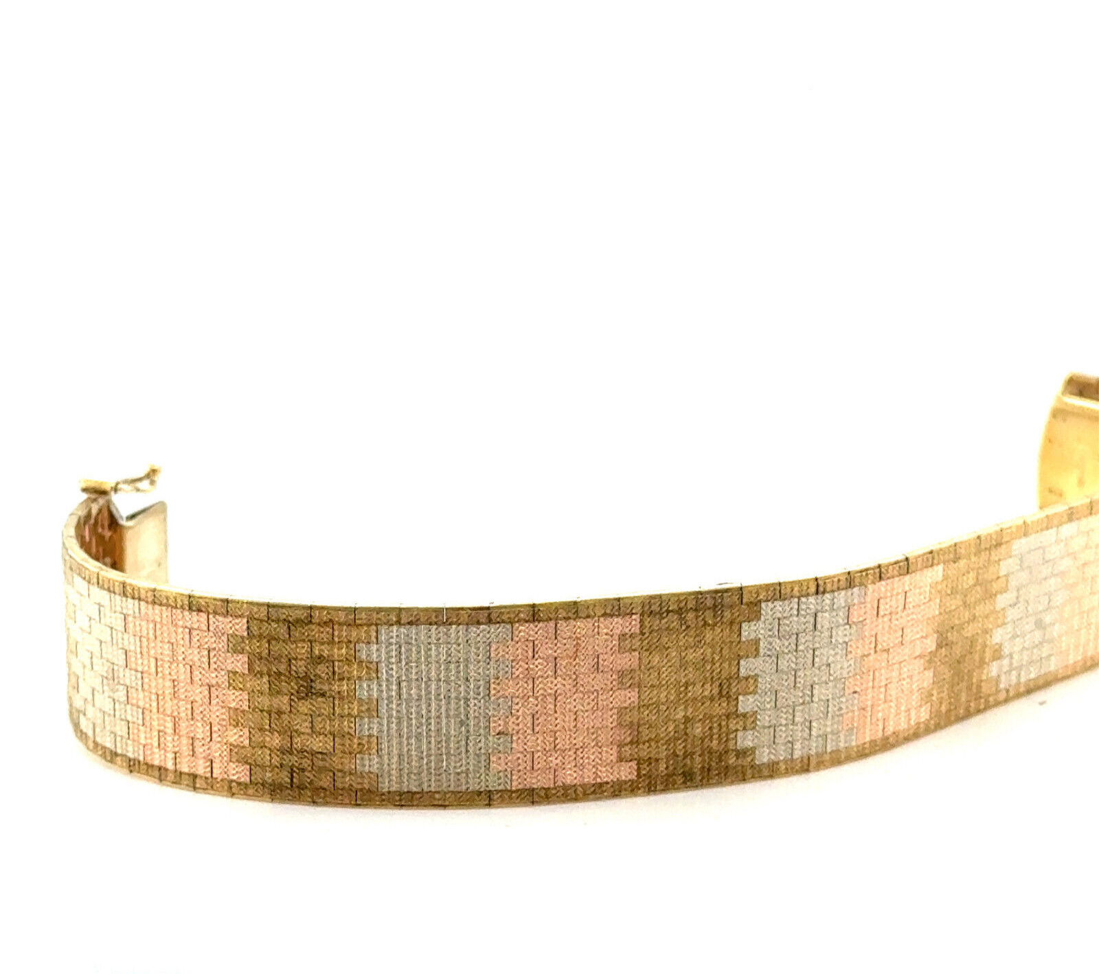 Italian Vintage Basket Weave Mesh Multi Color Bracelet 43.3 G Solid Gold 14k