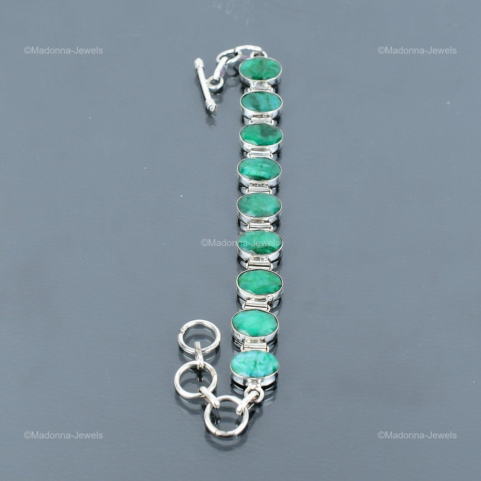 Mothers day Deal Natural Zambian Emrald Sterling Silver Chain Bracelet Jewelry