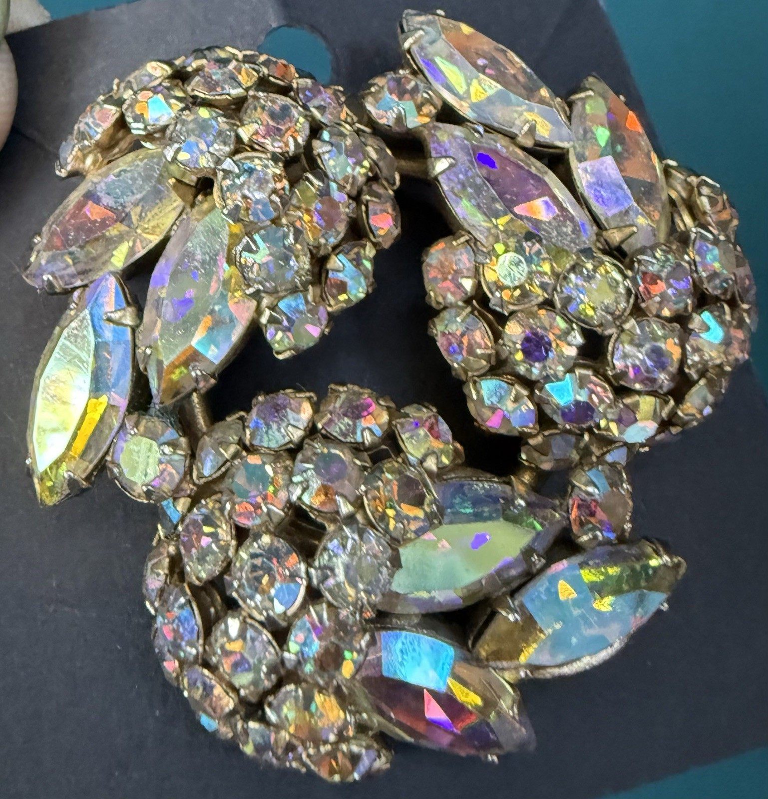 Vintage SHERMAN Signed Aurora Borealis Brooch and Earring Set BEAUTIFUL!