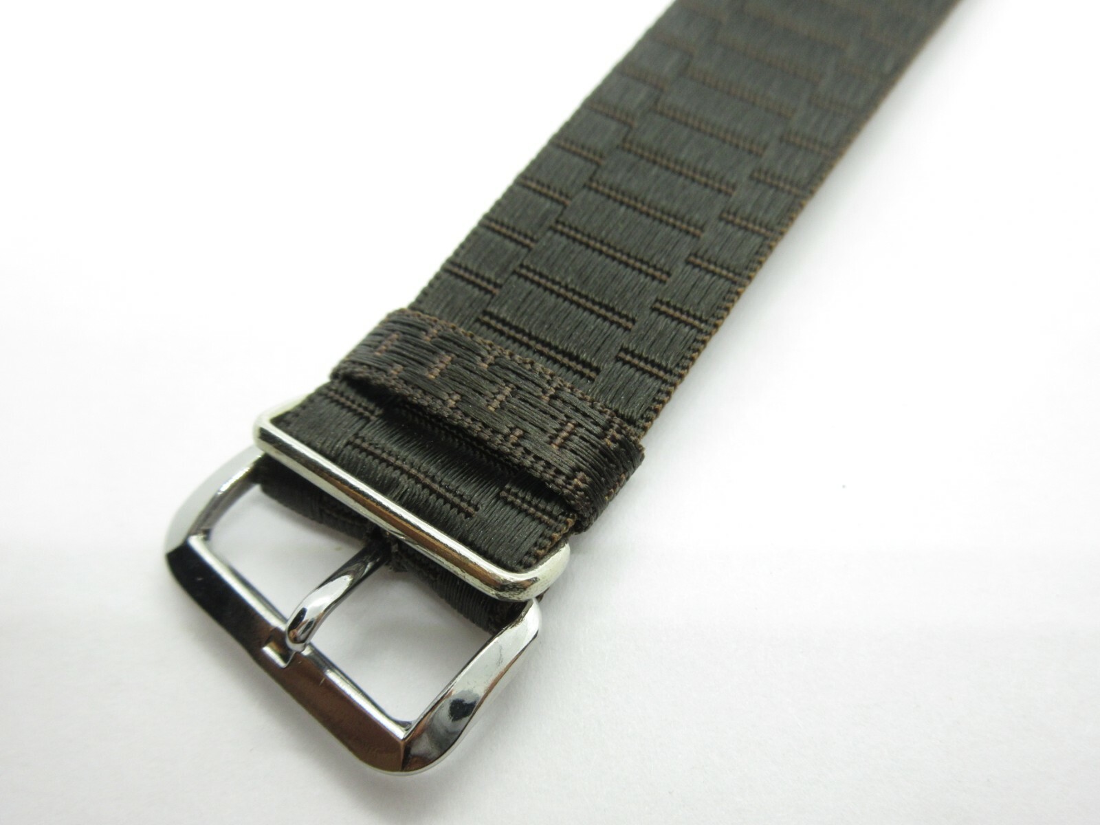 Dark Brown Woven Nylon One Piece 18mm Watch Strap Silver Buckle