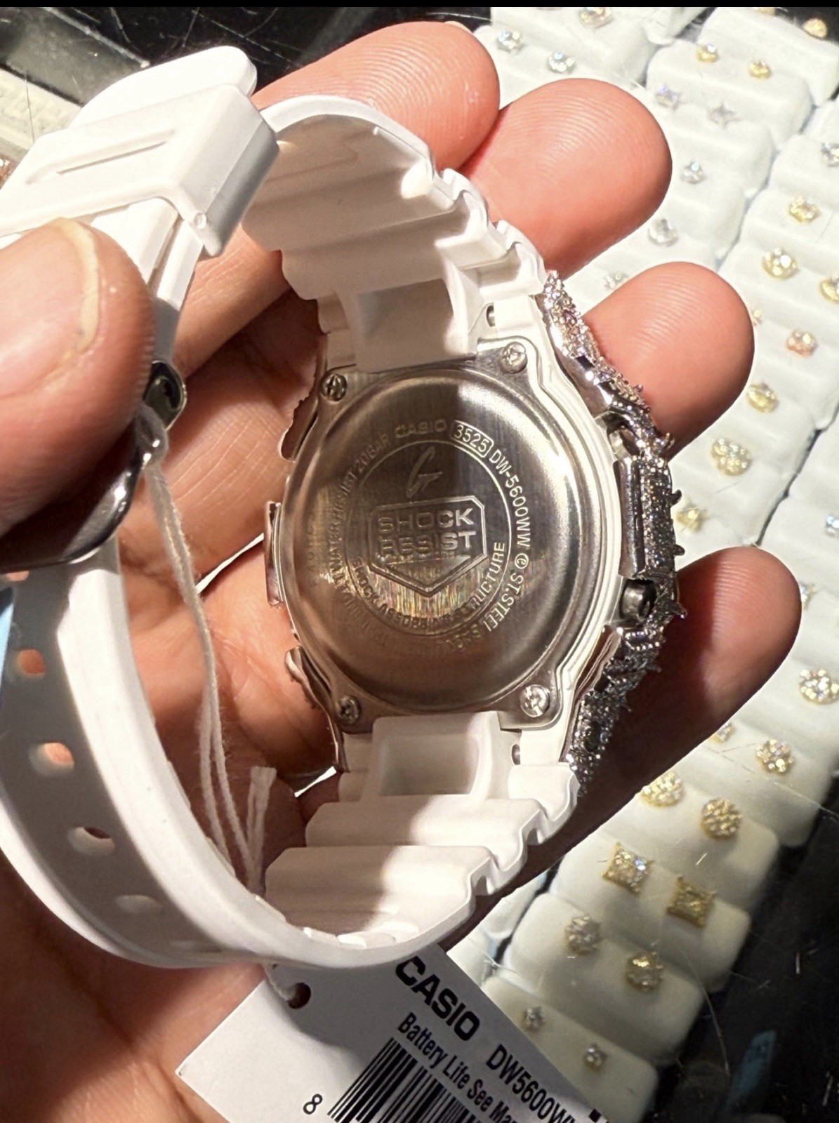 Casio G-Shock DW-5600V Digital Quartz White Resin 200m Rhinestone Bezel