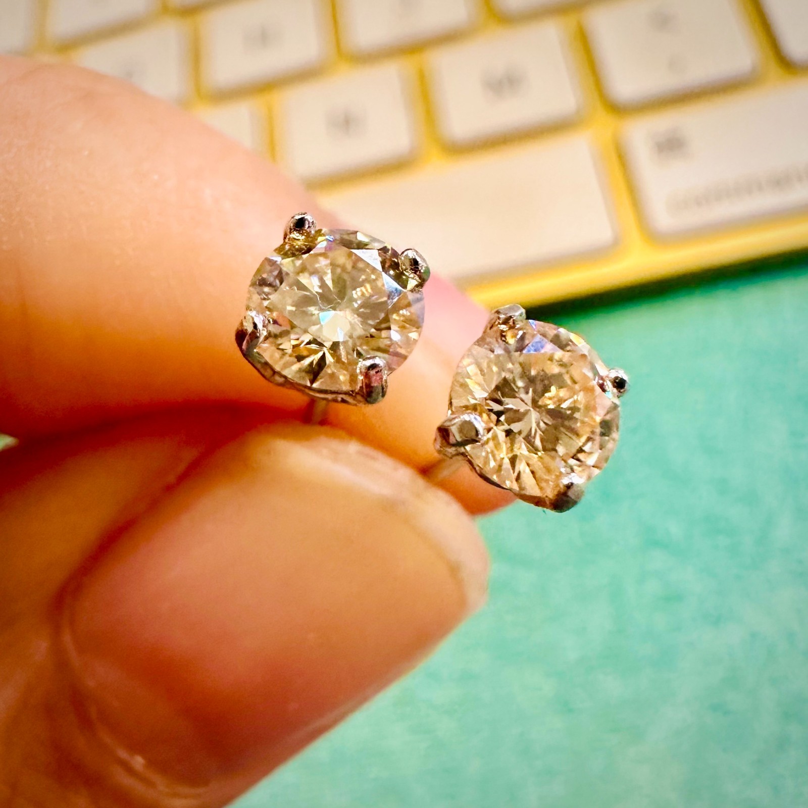 1Carat 5MM Light Yellow Champagne Real Moissanite Sterling Silver Earrings Studs