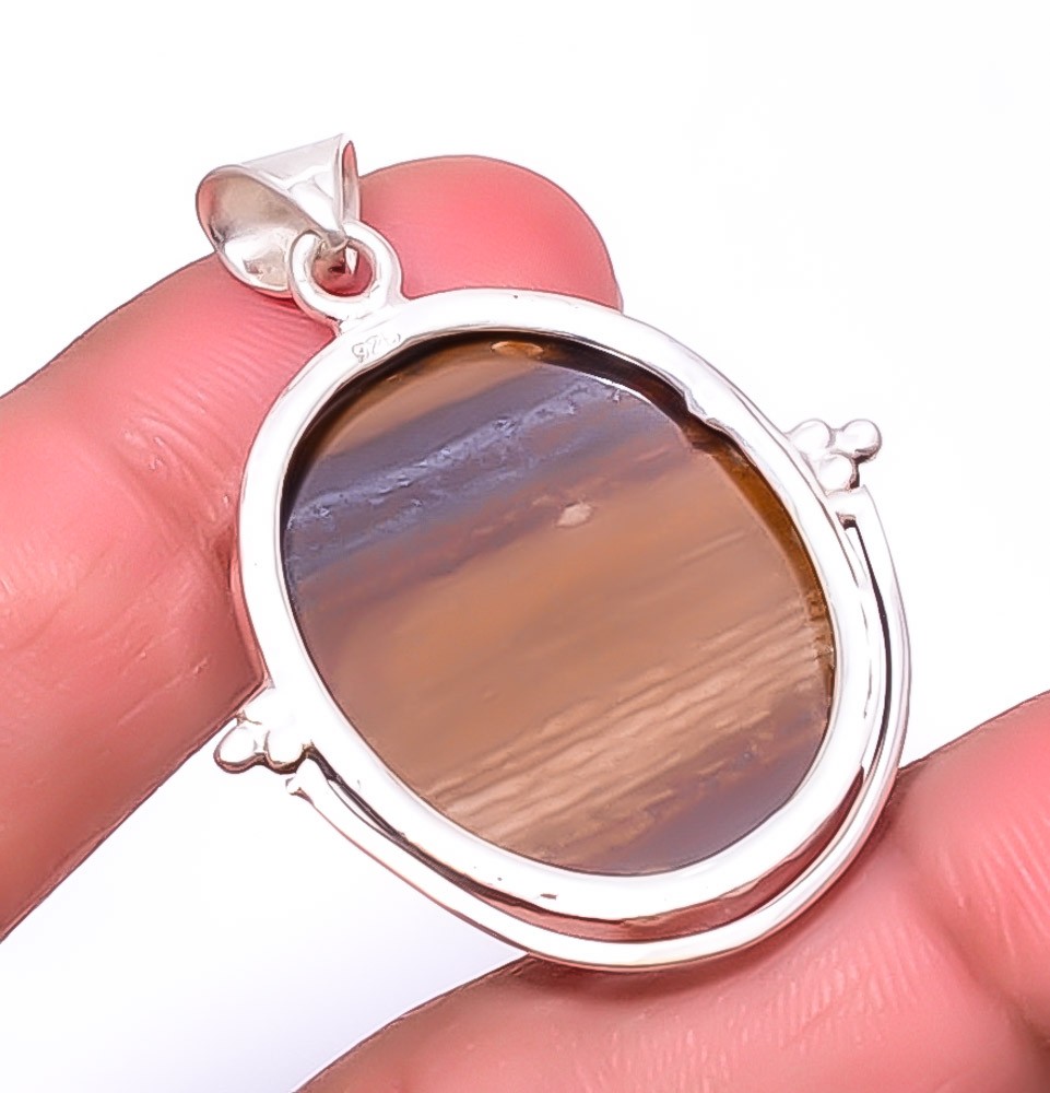 Natural Yellow Tiger Eye – South Africa 925 Silver Plated Pendant 1.56″ S6110