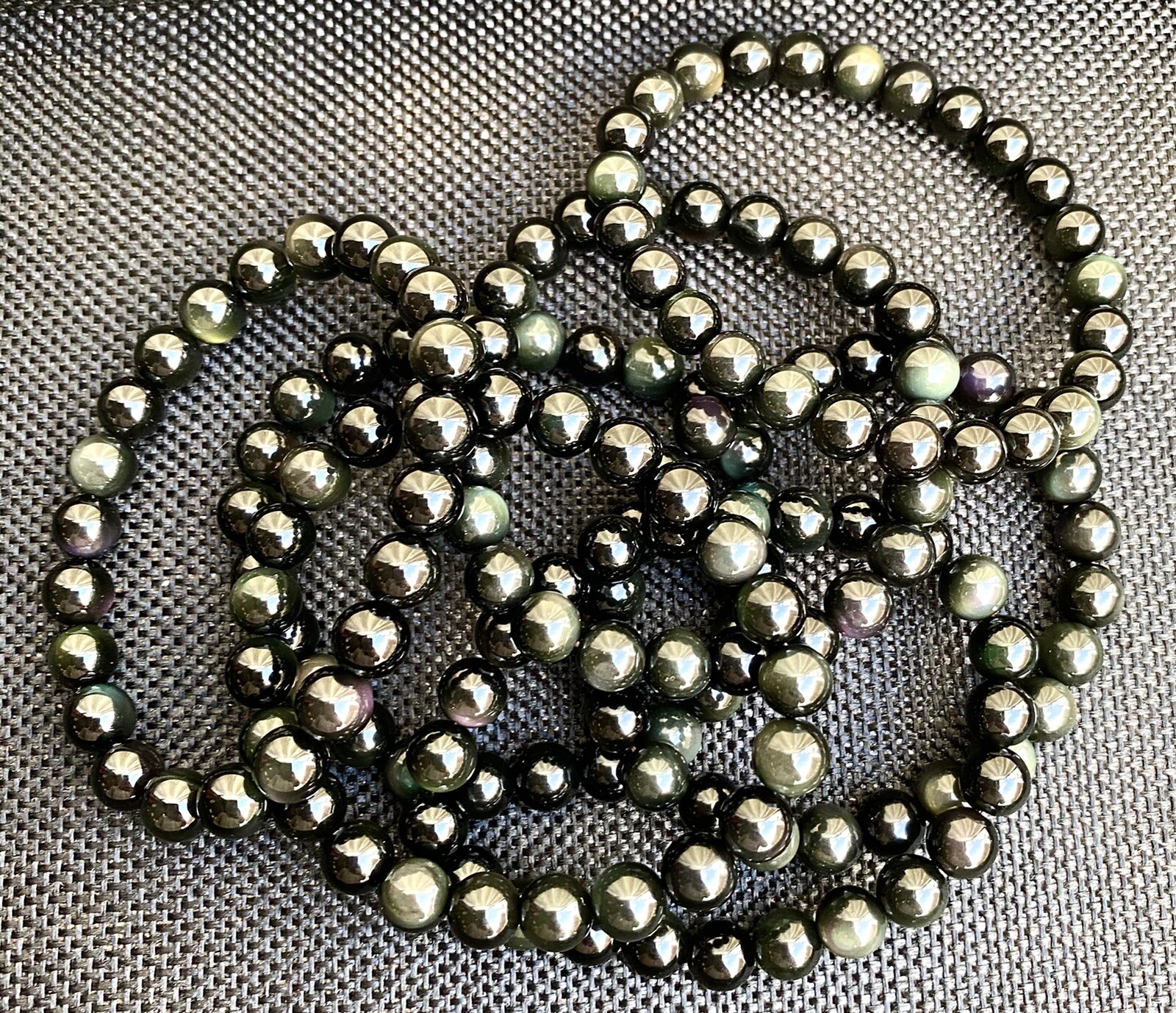 Wholesale Lot 6 Pcs Natural Rainbow Obsidian 8mm 7.5” Crystal Stretch Bracelet