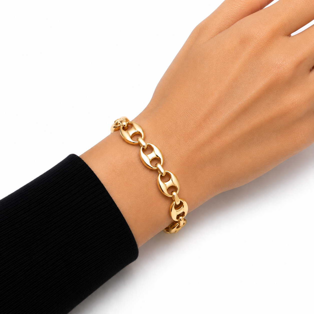 Italian 1/200 14k Yellow Gold Oro Mariner Puff Link Bracelet Pulsera Adjustable
