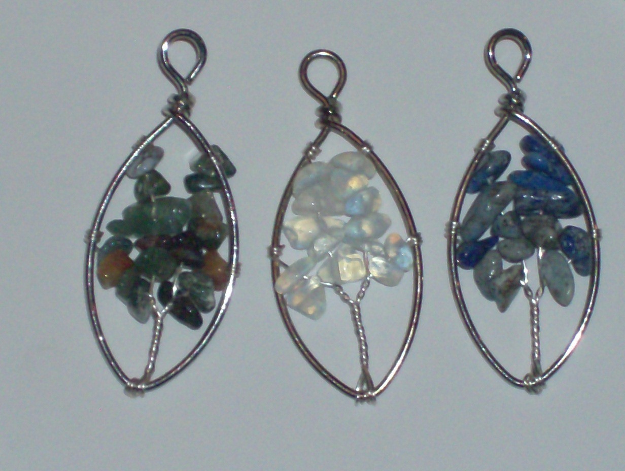 Beautiful 8 Piece Tree of Life Silvertone Natural Stone Beaded Pendant Lot