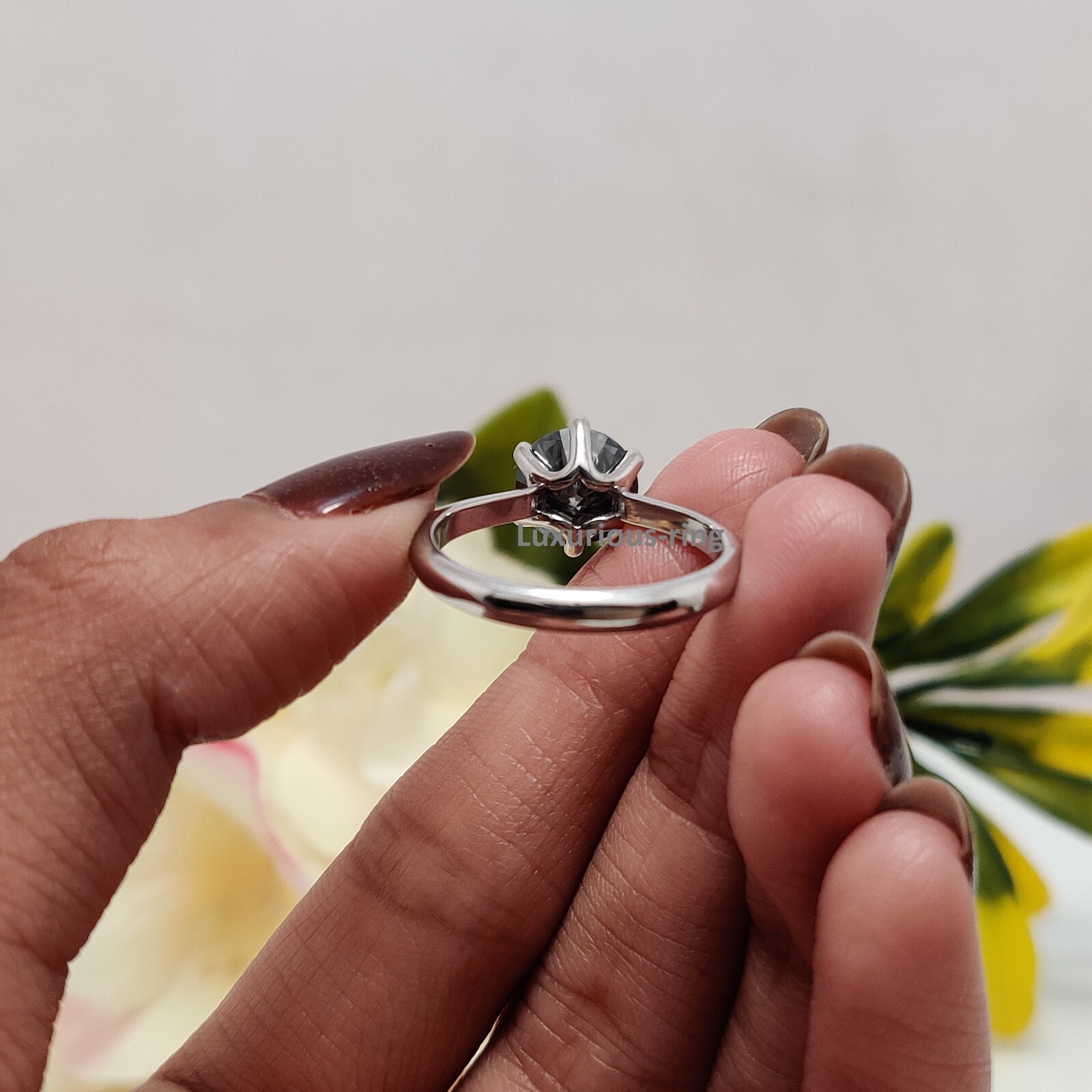 925 Starling Silver Anniversary Ring, 1.60 Ct Round Cut Grey Moissanite Ring,