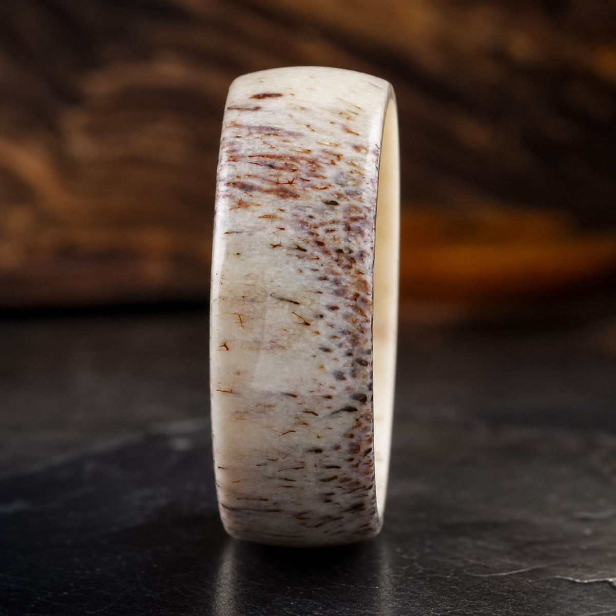 𝟲𝗺𝗺 Genuine Deer Antler Ring Men Women Domed Wedding Band Natural Sz 8