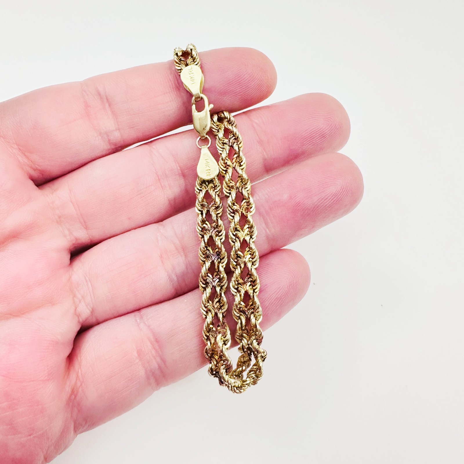Solid 14K Yellow Gold Unique Braided Link Chain Bracelet 5.7mm, 7 3/8″, 3.4g