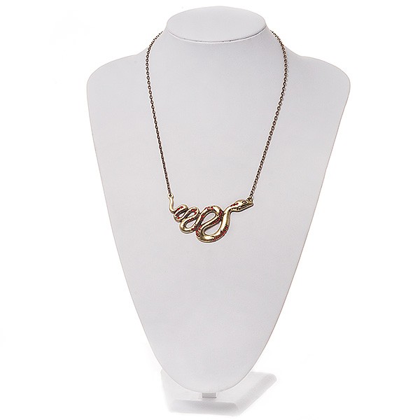 Red Crystal ‘Snake’ Necklace In Bronze Finish – 46cm Length