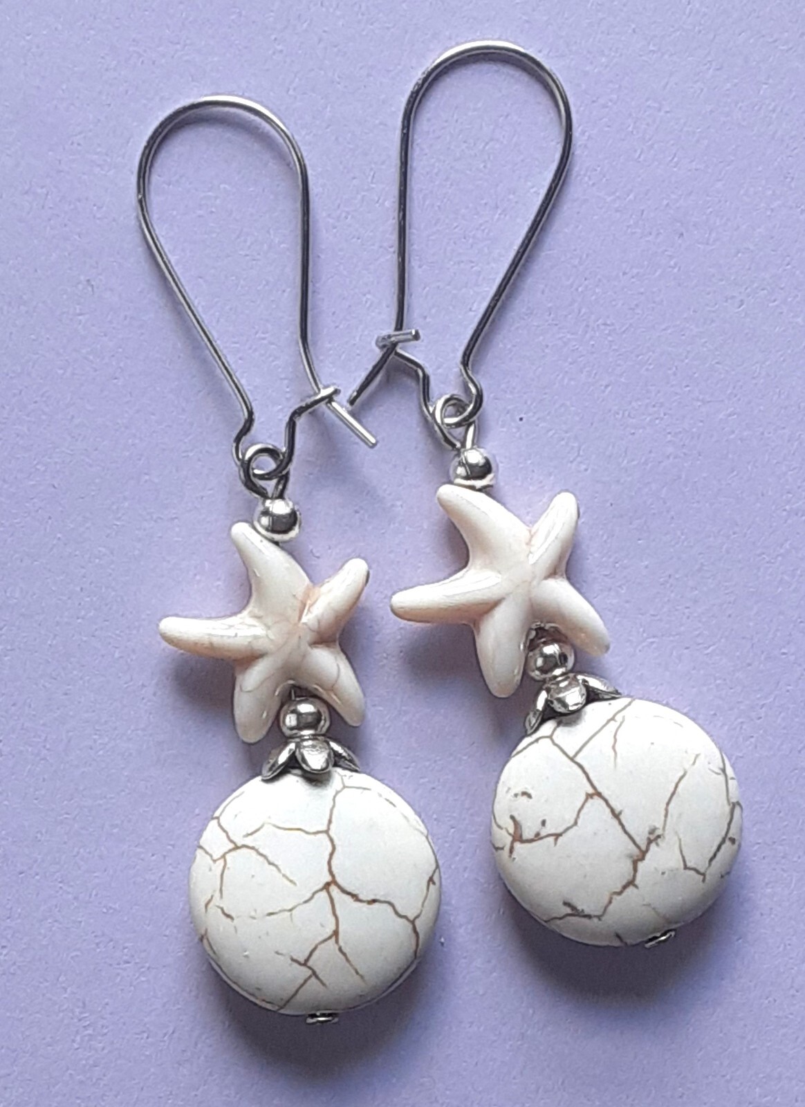 white STARFISH theme TURQUOISE dangle SP KIDNEY WIRE handcrafted XGET